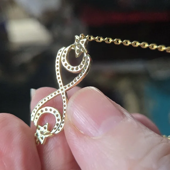 White Sapphire Sterling & Gold Infinity Crescent Moon & Star Bracelet 8" - Picture 10 of 10